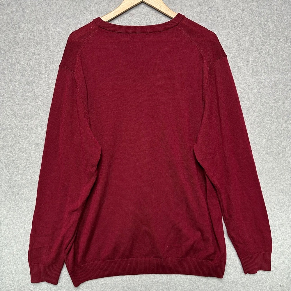 Thomas Dean Mens XXL Burgundy 100% Extra Fine Merino Wool V-Neck Sweater Red - Picture 3 of 7
